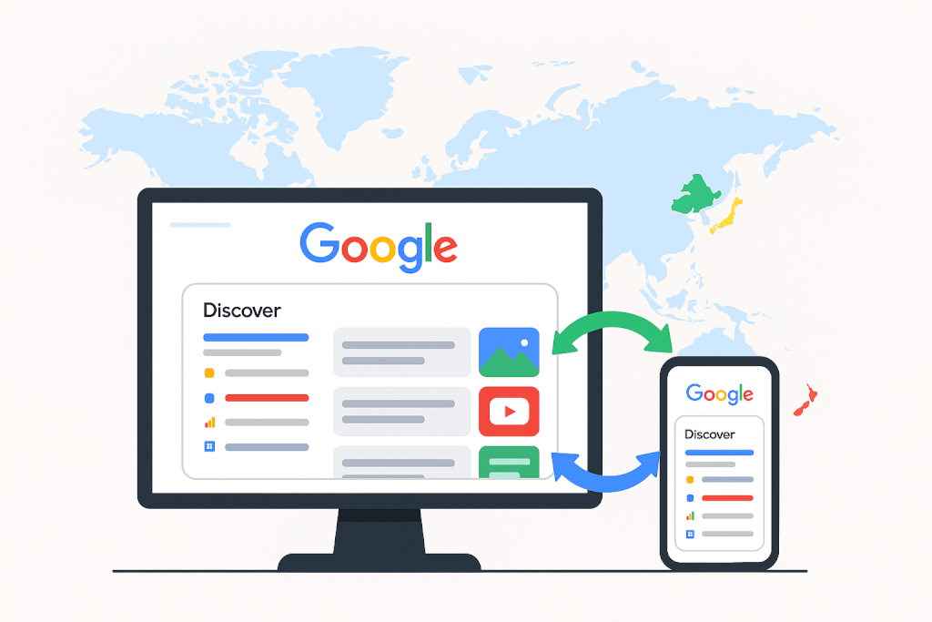 Google Discover testowany na urządzeniach desktop.